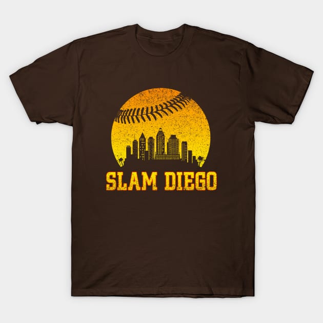 San Diego Vintage City Skyline Baseball Slam Diego Gameday T-Shirt by Hong Lien 